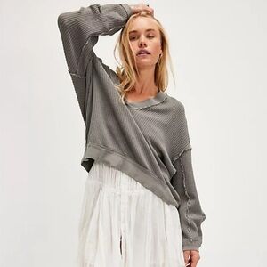 We The Free Gray Oversized Thermal Top, Size Large